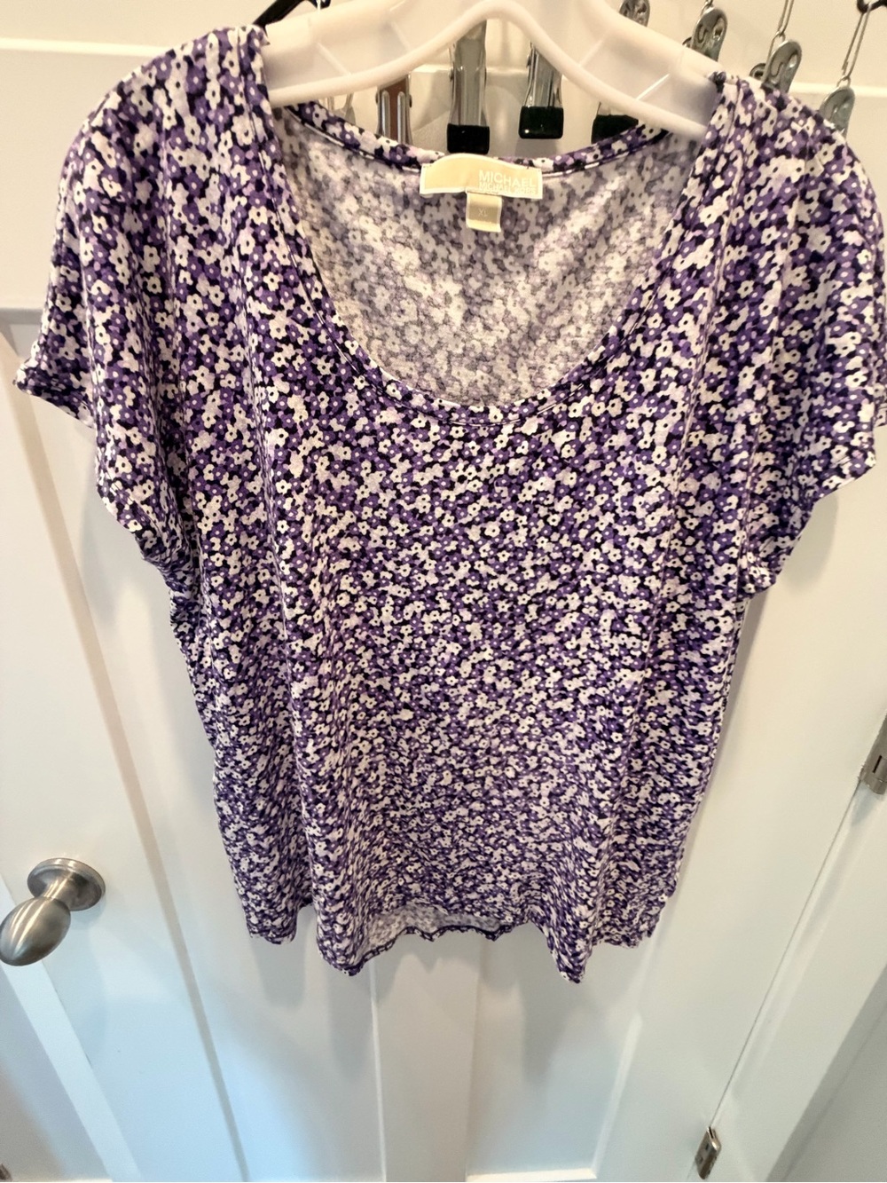 MICHAEL Michael Kors XL Purple Floral Cotton Modal Scoop Neck Blouse Top